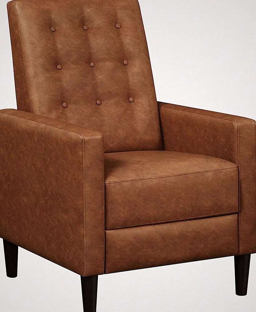 Brown Mid-Century Modern Faux Leather Recliner Sofa with Adjustable Footrest
