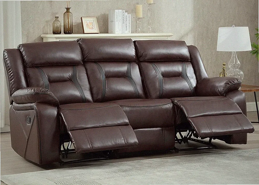 EBELLO Faux Leather Manual Reclining Sofa, 3 Seat Recliner Sofa Chairs